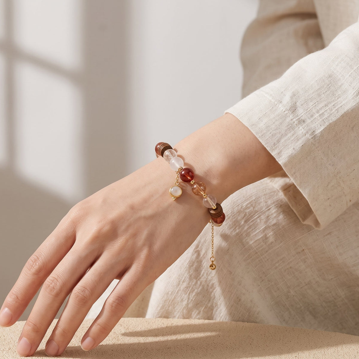 Red Hematoid, Golden Rutilated Quartz & Moonstone