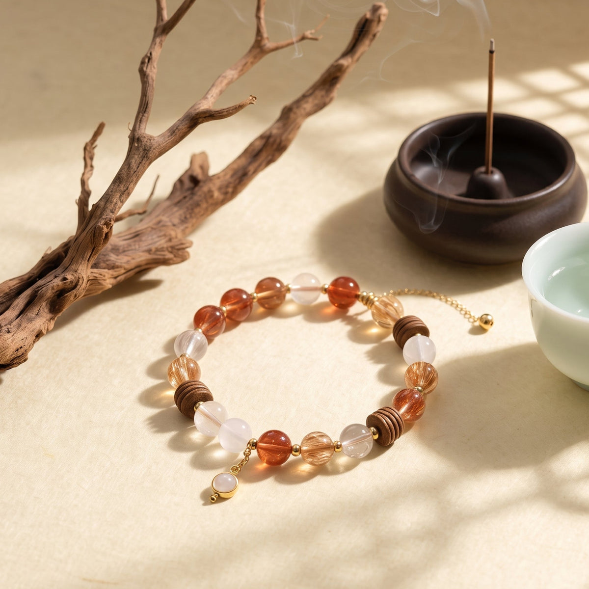 Red Hematoid, Golden Rutilated Quartz & Moonstone