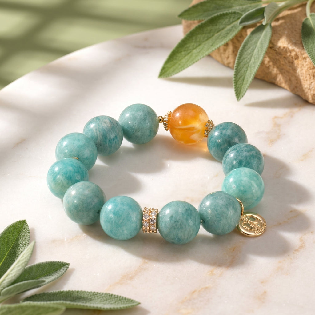 Calm Courage & Abundance Amazonite Citrine Bracelet