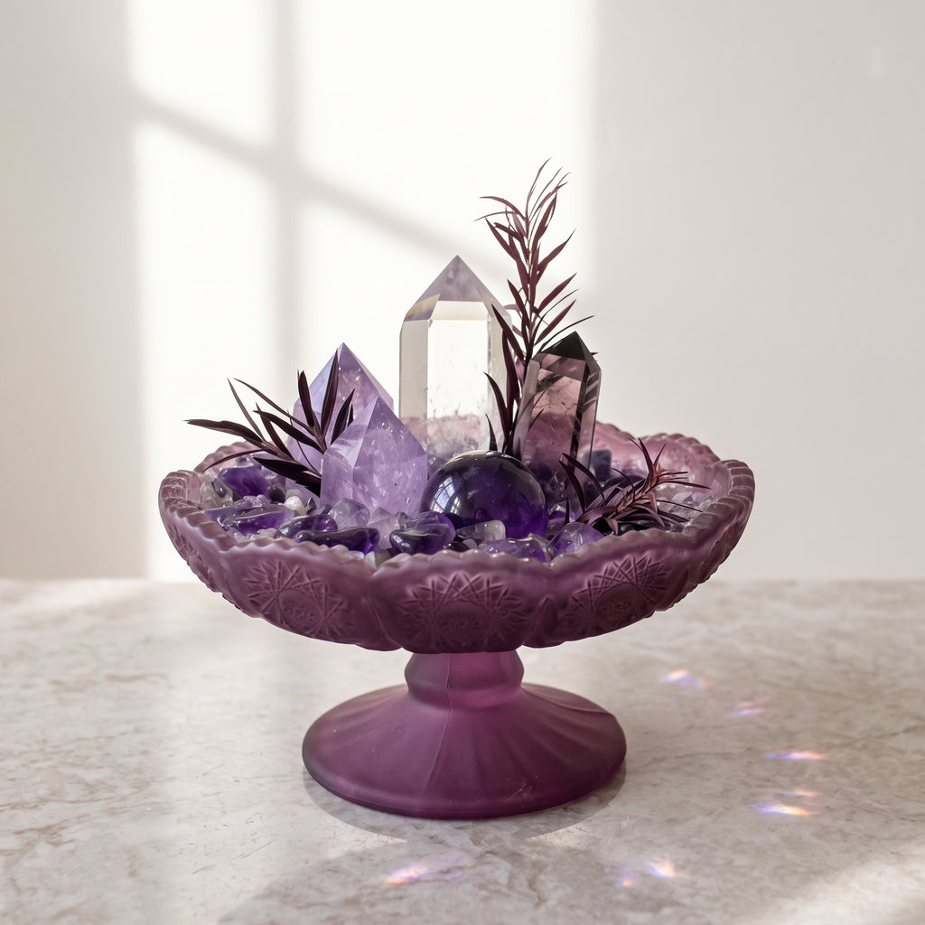 "Midnight Aura" Natural Amethyst & Clear Quartz Crystal Garden