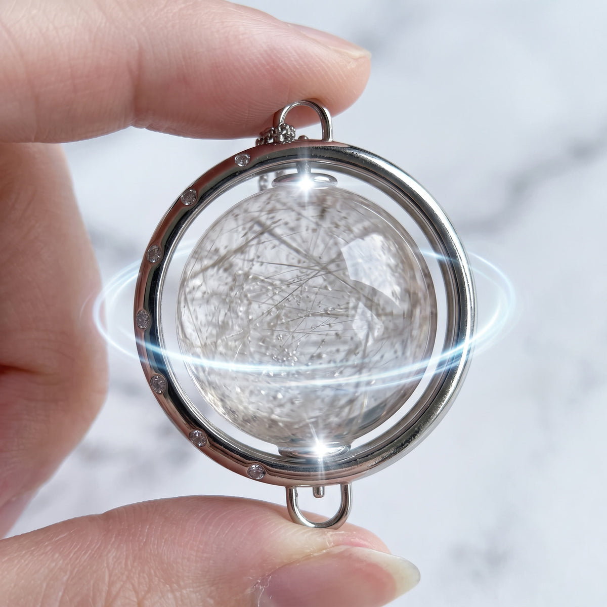 "Celestial Compass" Silver Rutilated Quartz Pendant