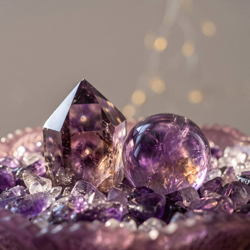 "Midnight Aura" Natural Amethyst & Clear Quartz Crystal Garden