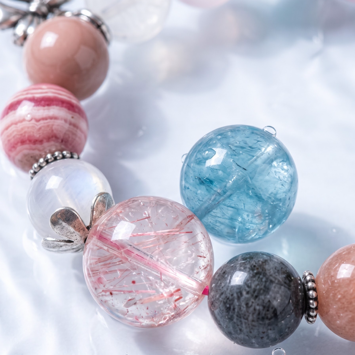 Dreamy Pastel "Bear & Bow" Mixed Gemstone Bracelet