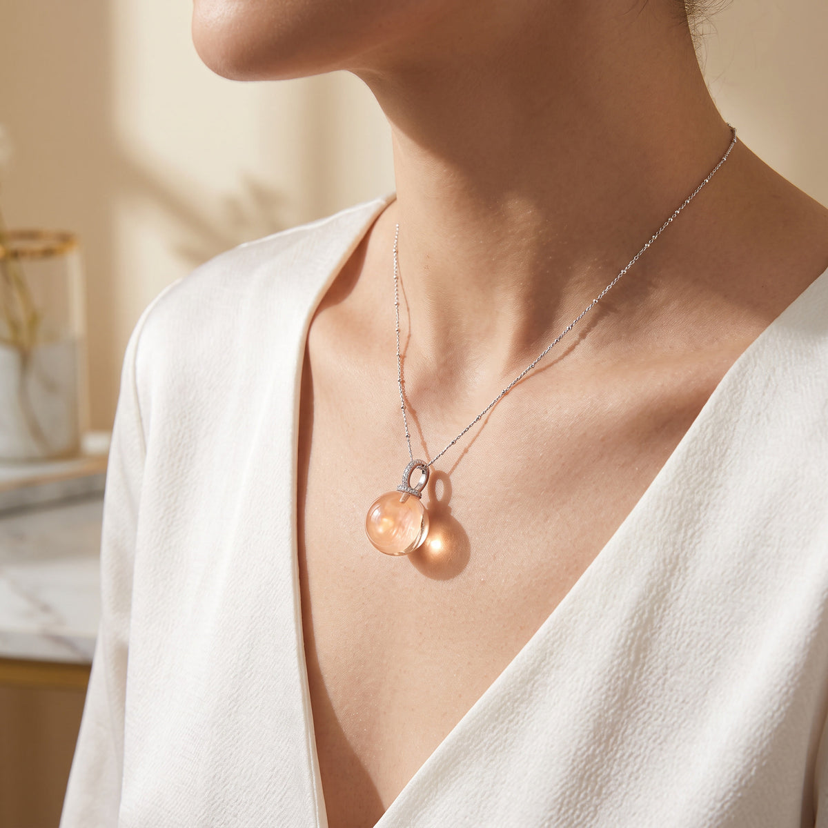 "Peach Sunshine" Golden Rutilated Quartz Pendant