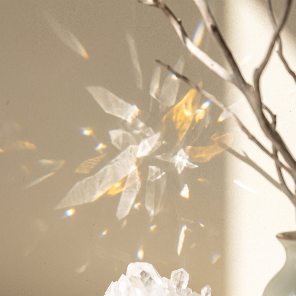 "Sunlit Clarity" Natural Clear Quartz Cluster with Citrine Base