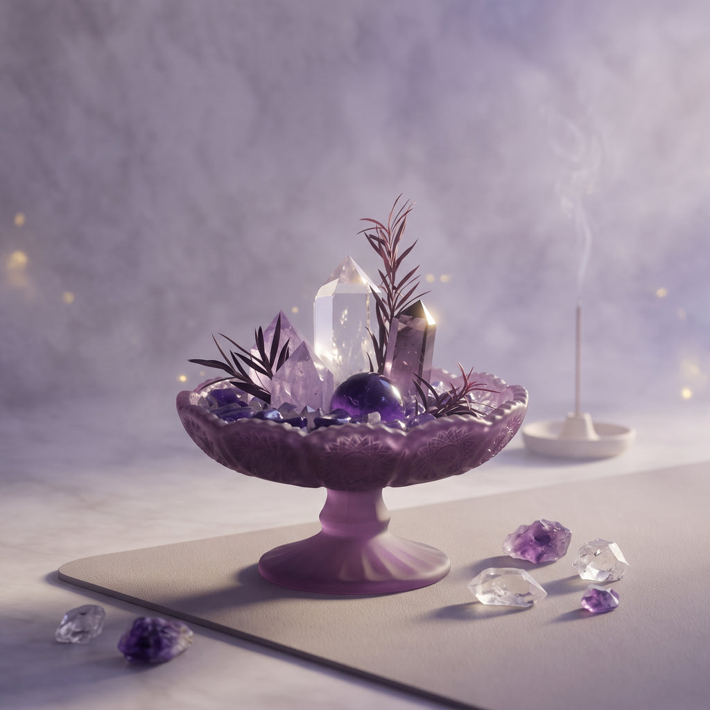 "Midnight Aura" Natural Amethyst & Clear Quartz Crystal Garden