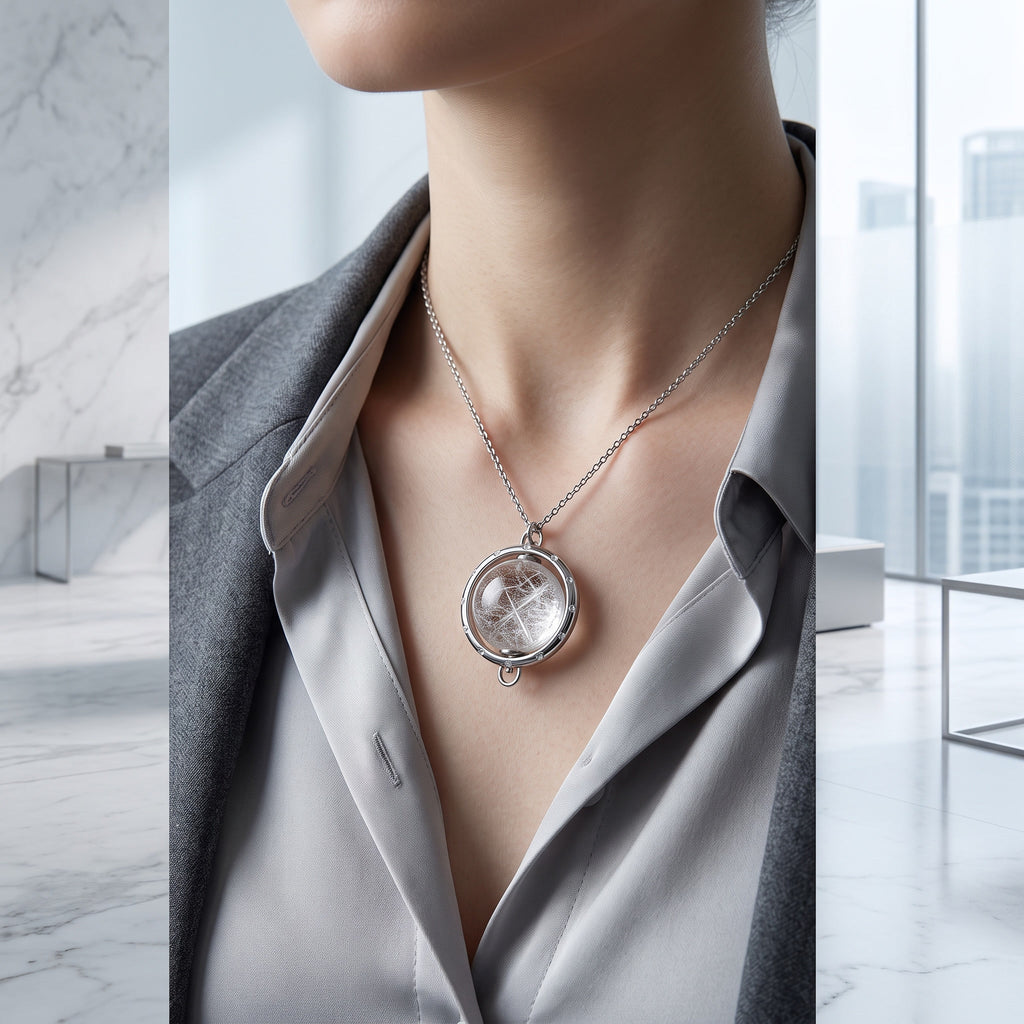 "Celestial Compass" Silver Rutilated Quartz Pendant