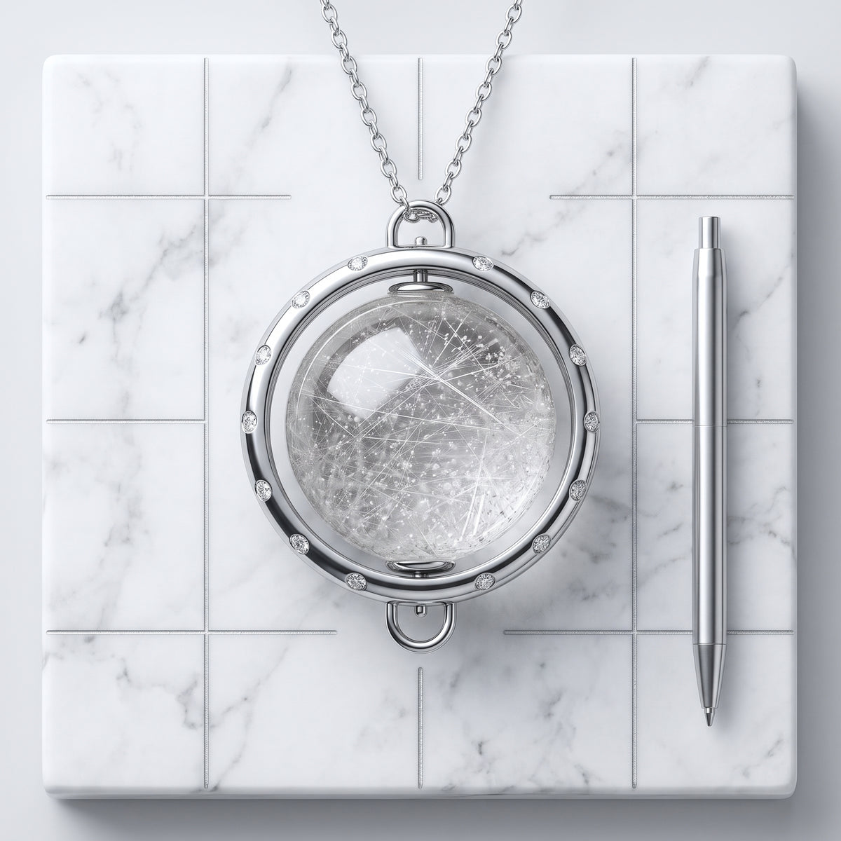 "Celestial Compass" Silver Rutilated Quartz Pendant