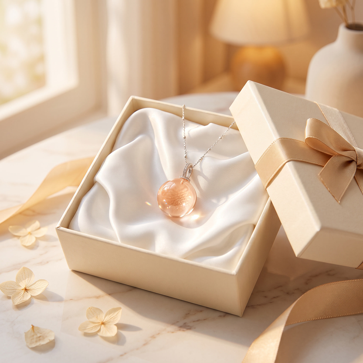 "Peach Sunshine" Golden Rutilated Quartz Pendant